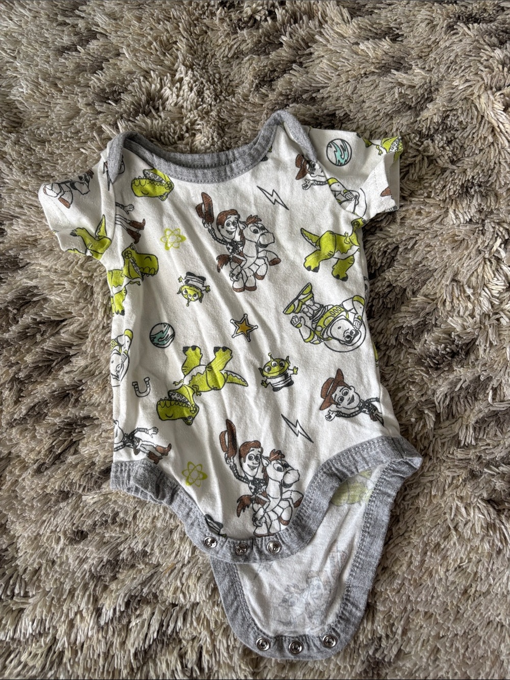 Disney Toy Story Baby One-Piece Bodysuit in White, Gray and Lime